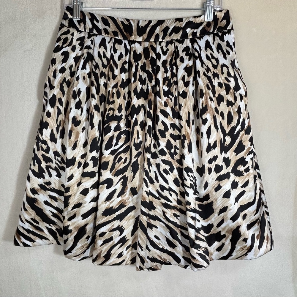 White House Black Market Women’s Leopard Print Pleated A-Line Skirt W/ Pockets